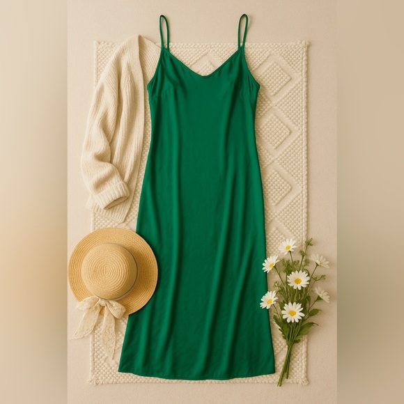 Anthropologie See You Monday Satin Slip Dress M Green Midi Fairycore Balletcore - Picture 3 of 11